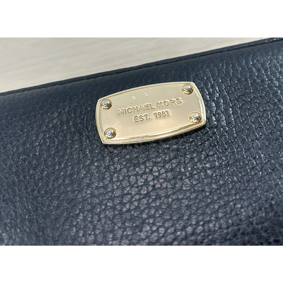 Michael Kors Jet Set Continental Large Black Wallet Pebbled Leather Zippered - Picture 15 of 15